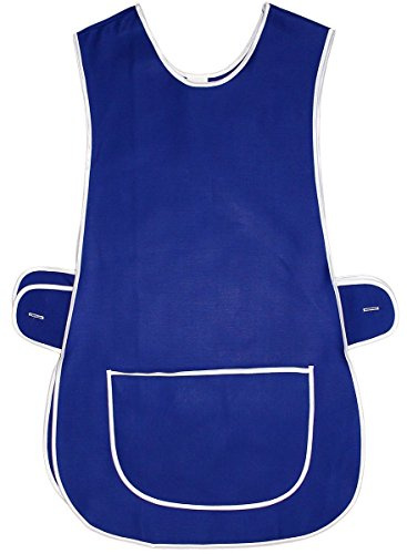 Top Quality Ladies Home / Work Tabard (Tabbard) Apron with Single Large Front Pocket, White Piping and Side Fastening Button Tabs - Available in BLACK / BOTTLE GREEN / BURGUNDY / EMERALD / NAVY BLUE / RED / ROYAL BLUE - UK Sizes 8/10 up to 28/30 (UK 28/30 (XXXOS), Royal Blue)