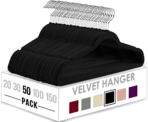 Utopia Home Pack of 50 Velvet Suit Hangers - Heavy Duty Non-Slip Premium Hangers for Adult Clothes - 360 Degree Swivel Hook, Black