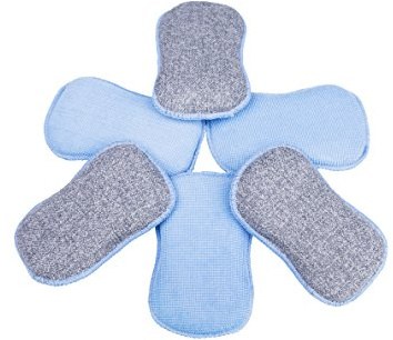 LTWHOME ﻿Zweiseitig Spülschwamm Scheuerlappen Scheuerschwämme mit Mikrofaser für Küche Geschirr 16.5 x 10 x 2 cm(6 Stück)