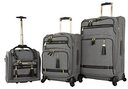 Steve Madden Designer-Gepäck-Kollektion – 3-teiliges Softside-Koffer-Set mit erweiterbarem Leichtgewicht – Reise-Set beinhaltet eine Untersitztasche, 50,8 cm Handgepäck und 71,1 cm Karierter Koffer,
