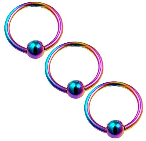 KJM FASHION 3 STK Eloxiert Regenbogen Klemmring 1.2 mm 16gauge 10mm 3/8 3mm Kugel Cartilage Tragus Septum Eyebrow Ohrringe Daith Piercing Schmuck 0811