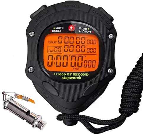 Rolilink Stoppuhr, Kunststoff-Stoppuhr für Sport, wasserdichte Stoppuhr, Timer für Sport und Wettkampf (100 Runden, mit Hintergrundbeleuchtung)