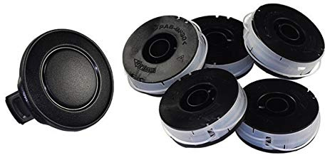 Ersatz Spule, Spulen 5er Pack mit Haube, Deckel, passend für Florabest Rasentrimmer FRT 450 A1 IAN 56211, FRT 450 A1 IAN 68693, FTR 450 B2-79161