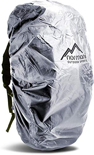 normani Wasserdichter Rucksacküberzug 6000 mm KOMPLETT Reflektierender Raincover Regenhülle Silber Regenschutz von 25 bis 130 Liter von Tagesrucksack bis Wanderrucksack