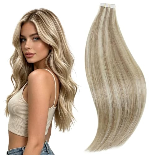 RUNATURE Extensiones Pelo Natural Adhesivas 20Pcs 30g 30cm Marrón Claro Con Rubio Platino Extensiones #8P60