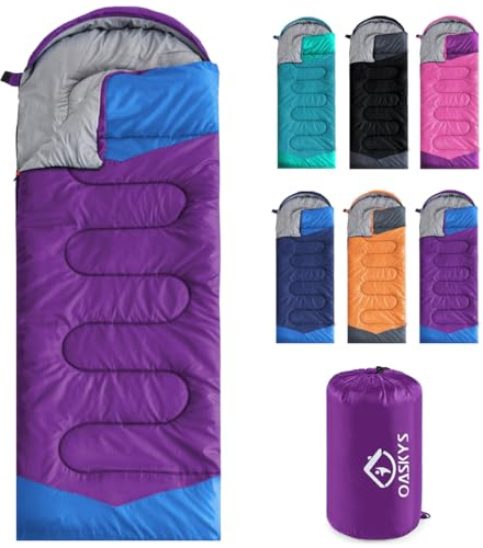 oaskys Camping Sleeping Bag - 3 Season Warm & Cool Weather - Summer Spring Fall Lightweight Waterproof for Adults Kids - Camping Gear Equipment, Traveling, and Outdoors