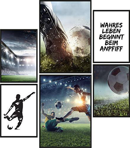 Papierschmiede® Mood Poster Set Fußball, Bilder als Wanddeko, Wohnzimmer & Küche, 2x DIN A3 und 4x DIN A4, Sport Kicker Anpfiff - ohne Rahmen
