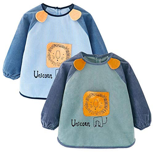 Happy Cherry - Bavoir Imperméable Bébé pour Manger Repas Tablier d'Alimentation Enfant pour École Maternelle Blouse Peinture Garçons Filles Bavoirs Manches Longues 2 Pcs Bavettes - 4-5 Ans