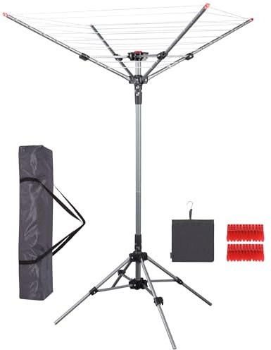 STORAGE MANIAC Stendibiancheria per ombrelli da esterno, telaio in acciaio e altezza regolabile, stendibiancheria per ombrello a 4 bracci per biancheria da letto, stendibiancheria pieghevole