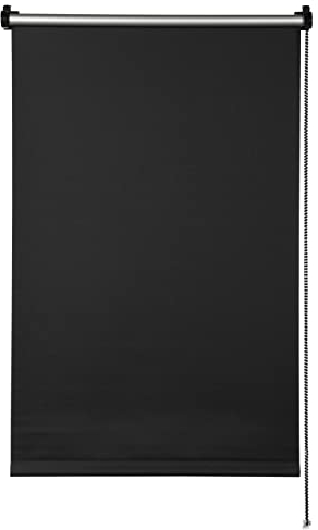 Deco Company Thermo-Rollo ohne Bohren mit Thermo-Rückseite, Klemm-Montage, Höchste Lichtreflektion, Energiesparend, Lichtundurchlässig, Alle Montage-Teile inklusive, Schwarz, 75 x 150 cm