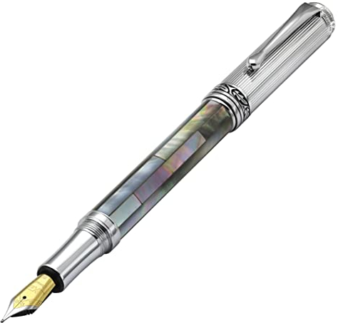 Xezo Maestro Füllfederhalter mit schwarzem Perlmutt, mittlere Feder. Verchromt. Handgefertigt, jede Feder ist einzigartig