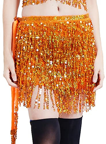 JK Home Jupe à Paillette Ceinture de Danse Orange