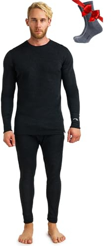 Merino.tech Conjunto Lana Merino Hombre - 100% Lana Merino con Calcetines (X-Large, 320 Gris Carbón)