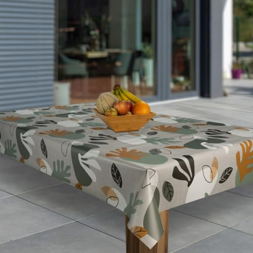 laro Wachstuch-Tischdecke Abwaschbar Garten-Tischdecke Wachstischdecke PVC Plastik-Tischdecken Eckig Meterware Wasserabweisend Abwischbar G03, Muster:Blätter Braun Silber Abstrakt, Größe:100x100