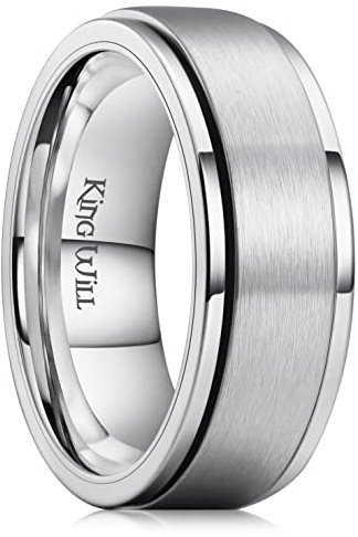 King Will 8mm Stainless Steel Fidget Spinner Ring for Stress & Anxiety Relief - Brushed Surface Comfort Fit, Wedding Band for Mens 10.5