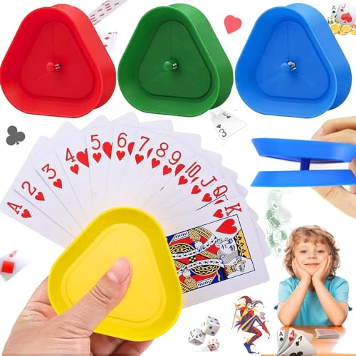 SoundZero 4 Stück Spielkartenhalter, Ohne Hände Kartenhalter Kinder Spielkarten, Erwachsene Kartenspielhalter, Kartenspiel Kinder Dreieck Spielkarten Halterung für Behinderte, Senioren