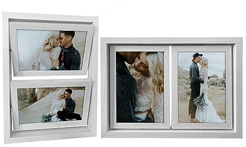 Ichigo Ichie Portafotos Giratorios de Doble Cara, Marcos de Fotos de Madera Giratorios para Escritorio para 4 Fotos de 10x15cm por Delante y por Detrás, Blanco