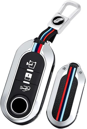 ontto Klapp Autoschlüssel Hülle Passt für FIAT Ducato 500 500L Panda Grande Punto Lancia Musa Schlüsselhülle Schutzhülle Metall Schlüsselanhänger Schlüssel Etui Cover Auto-Zubehör 3 Tasten-B Silber