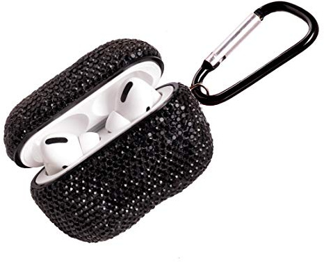 Sparkly Diamond AirPods Pro 1&2 Generation Hülle mit Schlüsselanhänger, stoßfeste Schutzhülle Premium Bling Strass Cover Skin für AirPods Ladehülle (Schwarz)