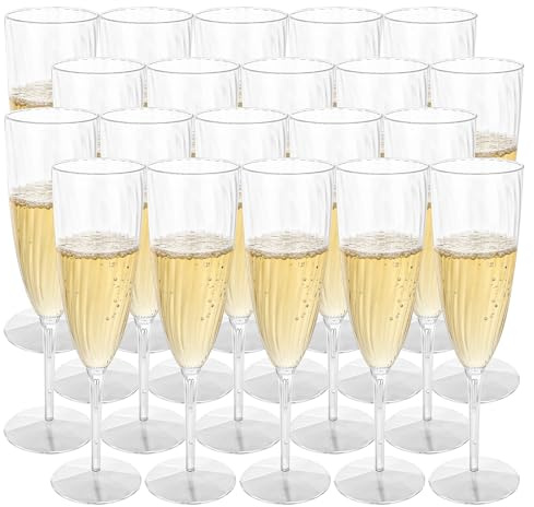 DAJAVE 32 Pcs Plastic Champagne Flutes 180ml/6oz Plastic Champagne Glasses Reusable Clear Champagne Flutes for Wedding, BBQ, Anniversary, Birthday, Garden Parties