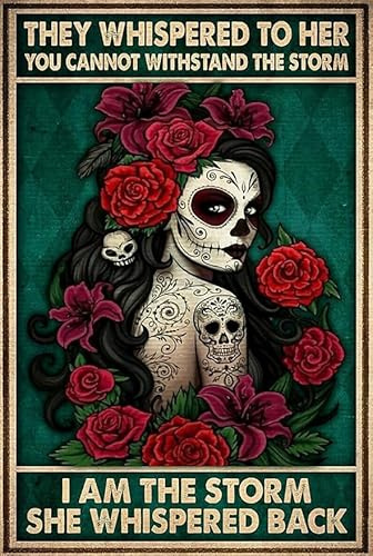 Metal Tin Retro Sign-and She Lived Happily Ever After Metal Poster, Wicked Witch Halloween Art, Sugar Skull Metal Poster, Day of The Dead,Vintage Aluminum Sign for Home Coffee Wall Decor 8x12 Inch