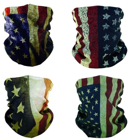 SMEHCF 4 Bandanas Polyvalents pour Femmes Hommes Bandeau Cagoule Cheveux Foulard Visage Demi Masque Cache-Cou Respirant Réutilisable Lavable Drapeau Américain