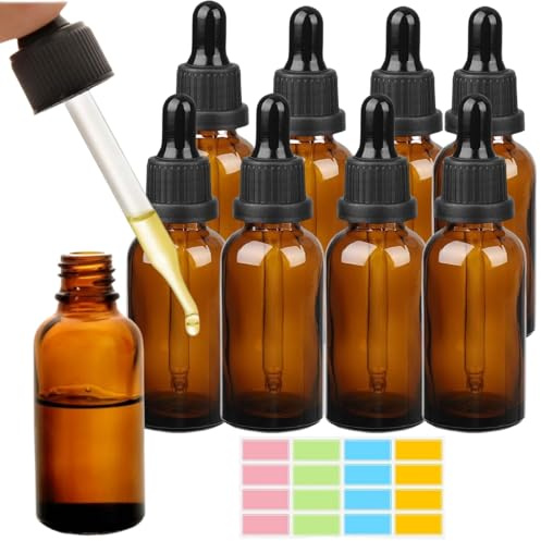 Pipettenflasche,8pcs 10ml Pipettenflaschen Glas,Braune Glasflaschen,Apothekerflaschen,Pipette Glasflasche,Brown Glass Bottles,für ätherische Öle, Aromatherapie, Kosmetik, Elite Flüssigkeitsbehälter