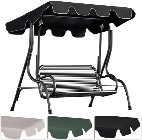 Yakimz Hollywoodschaukel Ersatzdach 210 x 145 cm Anthrazit, Wasserdicht | Universal Ersatzdach Gartenschaukel 3 Sitzer, Schaukel Dach Ersatz Bezug| 600D Oxford-Stoff