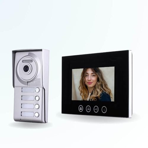 BT Security Portier interphone vidéo Classic 4 Fils - 4 Appartements - 4 écrans Noirs 7 - avec mémoire Photos