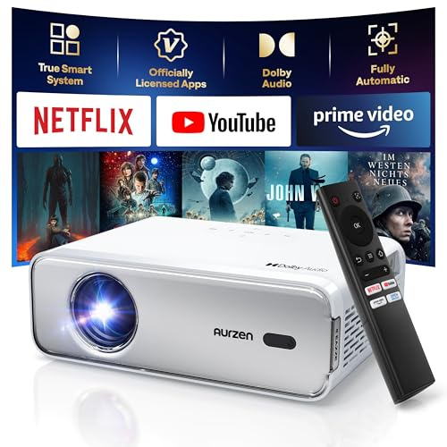 [NetfIix Officially & DoIby Audio] Aurzen Eazze D1 4K Supported | Smart Projector with Auto Focus & Auto Keystone, 50% Zoom, HDR 10, 60Hz Portable Projector for iOS/Android/USB/TV Stick