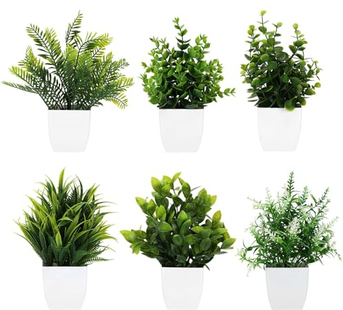 Auauraintt 6 Stück Künstliche Pflanze, Kunstpflanze Eukalyptus im Topf für Schlafzimmer, Badezimmer und Küche