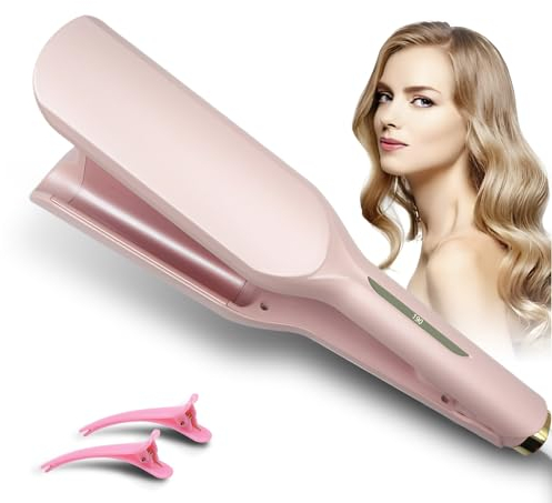Großcat Ferro Arricciacapelli da 32mm Arricciatore per involtini francesi a temperatura regolabile,Acconciatura a rullo d'uovo con increspatura d'acqua a forma di V,Onde Ferro Arricciacapelli(rosa)
