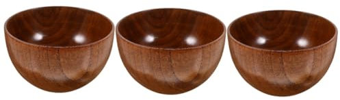 Garneck 3pcs Japanese Wooden Salad Bowl Lid Deep Serving Bowl for Soup Noodles Fruit Kitchen