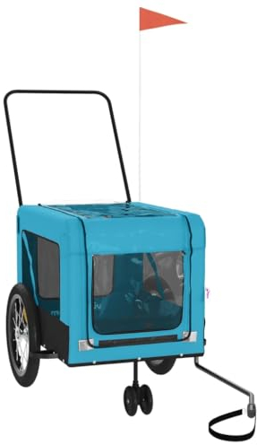 vidaXL Fahrradanhänger für Hunde, Hundeanhänger für Fahrrad, Anhänger für Katzen Haustiere, Hundefahrradanhänger Haustieranhänger, Blau Schwarz Oxford-Gewebe Eisen