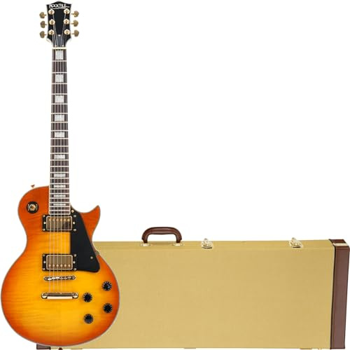 Rocktile Pro L-200OHB E-Gitarre Set mit Hardcase - Korpus: Mahagoni - 2 Humbucker Tonabnehmer - geleimter Ahorn-Hals - Palisander Griffbrett - Tune-O-matic Bridge - Orange Honey Burst