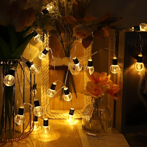 Artrastar Cadena De Luces Para Interiores Con Batería 1.2M 10 LED Pequeñas Esferas Blancas Cálidas Para Fiestas,Decoración,Balcón,Terraza,Jardín,Navidad,Bodas
