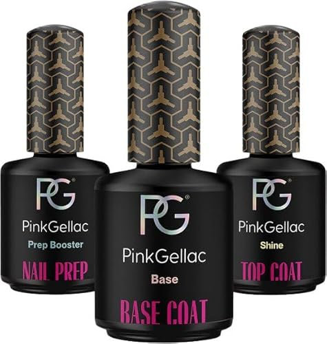 Pink Gellac UV Nagellack Set - 3 Stück Basic Refill Set 3x 15 ml - Shellac Base und Top Coat Kit mit Prep Booster Nail Prep - Made in Holland