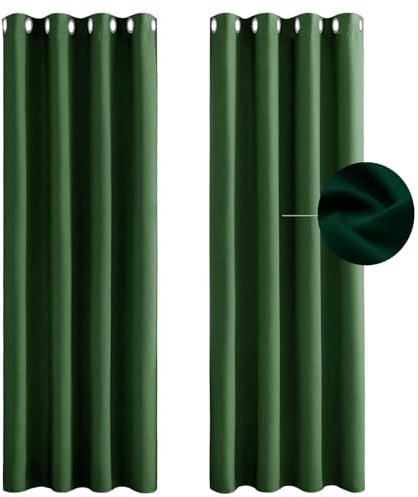 Verdunklungsvorhänge 110 x 120 cm Dicke Thermogardine Kälteschutz Warm Verdunklungsvorhang Ösenschal 2Er Set für Schiene Blackout Curtains, Dunkelgrün