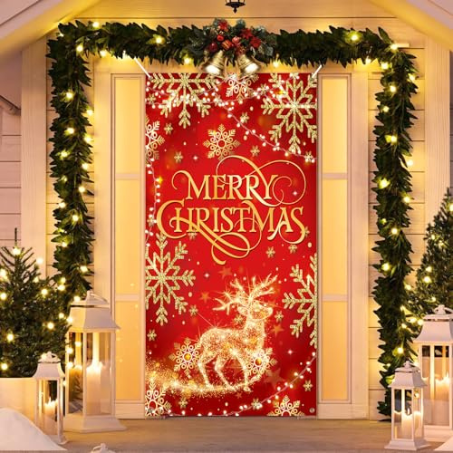 Koliphy Weihnachten Banner Deko - Merry Christmas Tür Abdeckung für Drinnen und Draußen, Weihnachtsfeier Dekorationen, 90 x 180cm