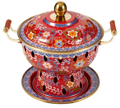 HHCTEBEC Traditionelle Chinesische Chafing Dishes, Cloisonne-Kupfer-Hot Pot, Einzelperson, Kleiner Hot Pot, Alkoholherd, Hot Pot für Küche, Catering, Partys, Hotels, Essen,A