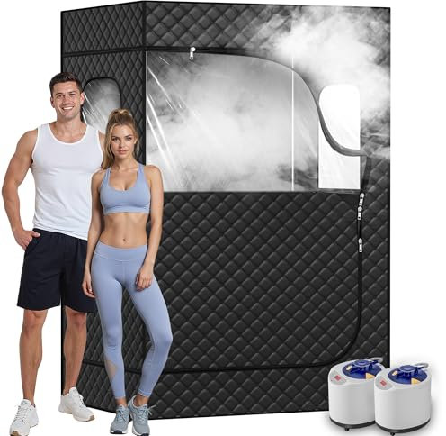 Manastin 2 Person Portable Steam Sauna for Home, 1 or 2 Person Full Body Home Spa with 2 Foldable Chairs,9 Levels of Sauna Tent with Remote Control, (Black, Large)