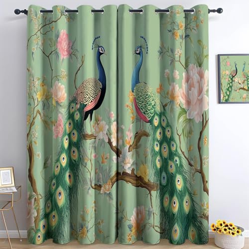 Generisch Blickdicht Vorhang Ösenschal Verdunkelungsvorhang 3D Pfau Blumen Gardinen Kinderzimmer Wohnzimmer Thermovorhang Polyester Vorhänge 183 x 117 cm 2Er Set