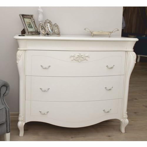 Casa Padrino Cómoda barroca de lujo con cajones 3 blanco/plata 124,5 cm - Muebles barrocos