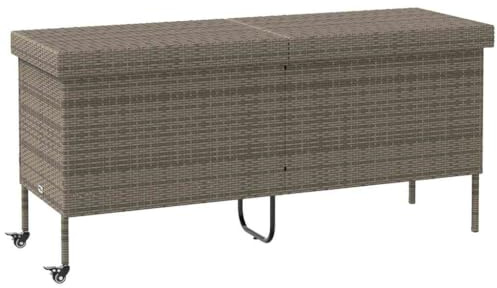 vidaXL Gartentruhe mit Rollen Grau 160x55x75 cm Poly Rattan