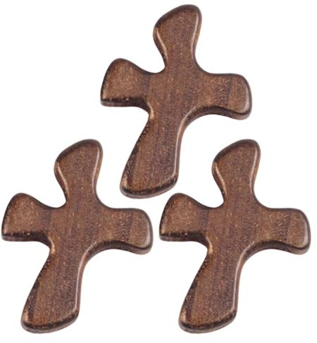 Tiajingzi Cruces de madera – Crucifijo portátil, juego de 3 pequeñas cruces de bolsillo, cruces de compañía espiritual, crucifijo de oración para hombres y mujeres