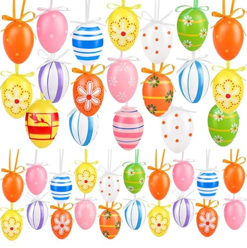 36 Stück Ostern Dekoration Eier, 2 Größen für Hängende Ostereier Dekorationen Punkte Streifen Blumen für Baum Schule Haus Deko AST Zum Aufhängen