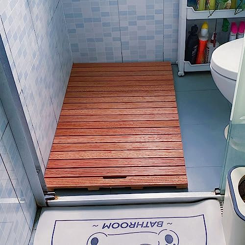 Caillebotis de bagnoire Bambou, Tapis de douche antidérapant pour personnes âgées, tapis de bain de pieds en bois, tapis de sol surélevés/plate-forme de drainage à lattes pour salle de douche intérie