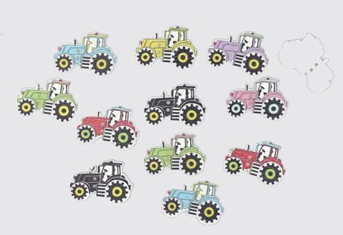 Apfelblüte | Knöpfe 21x30 mm Traktor Fahrzeug bunt Holz 5 Stück 2 Loch Holzknöpfe Holz Dekoknöpfe Knopf Kinderknöpfe Kinder Landmaschinen Bauernhof Fahrzeuge Buben lackiert 30 mm 21 mm Auto PKW
