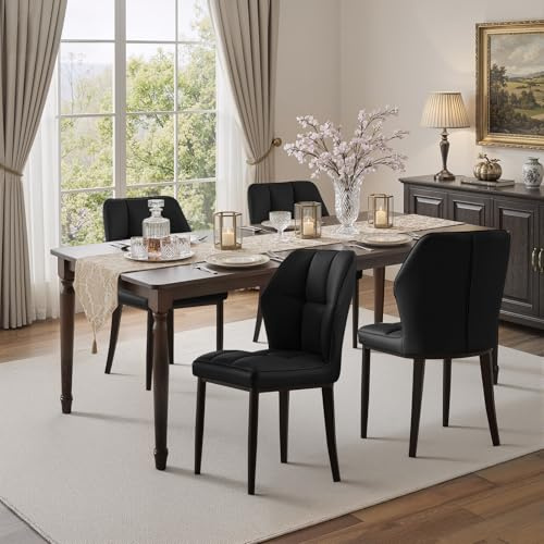 Bekrvio Esszimmerstühle 4er Set, Bis 150 kg Belastbar, Gepolsterte Küchenstühle aus Kunstleder, Hohe Rückenlehne mit Rautensteppung, Moderne Esszimmerstühle für Esszimmer & Wohnküche Schwarz