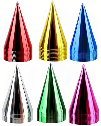 RJFUJP 24 Pcs Party Hats, Multicolor Paper Hat Metallic Foil Cone Hats, Party Hat for Adults and Kids, For Boys Gilrs Birthday Dress Up Parties Decoration and Celebrations ﻿
